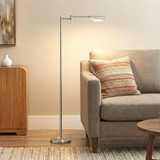 Leaf Pharmacy LED Reading Lamp, Dimmable Floor Lamp with Easy Adjustable Rotation Over Chair or Desk for Living Room, Work Light for Office, Modern Minimalist Home Decor - Platinum Silver