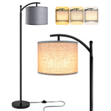 Floor Lamp with 3CCT LED Bulb, Gray Linen Lamp Shade for Living Room, Modern Standing Lamp for Bedrooms - Black