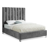 Enzo Collection Modern | Contemporary Velvet Upholstered Bed with Deep Channel Tufting and Chrome Accent Design, Grey, Full