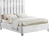Enzo Collection Modern | Contemporary Velvet Upholstered Bed with Deep Channel Tufting and Chrome Accent Design, White, Queen