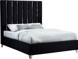 Enzo Collection Modern | Contemporary Velvet Upholstered Bed with Deep Channel Tufting and Chrome Accent Design, Black, King