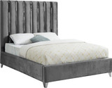 EnzoGrey-K Enzo Collection Modern | Contemporary Velvet Upholstered Bed with Deep Channel Tufting, Chrome Accent Design, 80.5" W x 86" D x 63.5" H, Grey, King