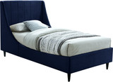 EvaNavy-T Eva Collection Modern | Contemporary Velvet Upholstered Twin Bed, Black Wood Legs, Deep Channel Tufting, Wing Back Headboard, 43" W x 81.5" D x 48" H, Navy, Twin