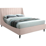 EvaPink-F Eva Collection Modern | Contemporary Velvet Upholstered Full Bed, Black Wood Legs, Deep Channel Tufting, Wing Back Headboard, 58.5" W x 81.5" D x 48" H, Pink, Full