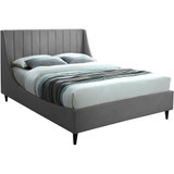 EvaGrey-Q Eva Collection Modern | Contemporary Velvet Upholstered Queen Bed, Black Wood Legs, Deep Channel Tufting, Wing Back Headboard, 64.5" W x 87" D x 48" H, Grey, Queen