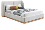 JardinCream-K Jardin Collection Art Deco King Bed with Rich Cream Boucle Fabric, Solid Wood Base, Rounded Wing Back Bed, 92" W x 89.5" D x 42.75" H, Cream, King