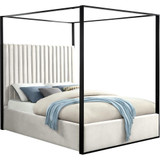 JaxCream-K Jax Collection Modern | Contemporary Velvet Upholstered King Bed, Cream Velvet, Deep Channel Tufting, Matte Black Steel Canopy, 82" W x 86.5" D x 78.5" H, Cream, King