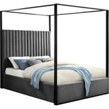 JaxGrey-K Jax Collection Modern | Contemporary Velvet Upholstered King Bed, Grey Velvet, Deep Channel Tufting, Matte Black Steel Canopy, 82" W x 86.5" D x 78.5" H, Grey, King