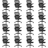 16PK, Desk Chairs with Wheels, Ergonomic Mesh Back PU Leather Seat Home Office Adjustable Lumbar Support and Height Swivel Rolling Computer Task Chair with Flip Up Arms for Conference, Black