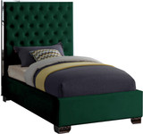 Lexi Collection Modern | Contemporary Velvet Upholstered Bed with Deep Tufting, Polished Chrome Stainless Steel Frame and Legs, Twin, Green