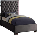 Lexi Collection Modern | Contemporary Velvet Upholstered Bed with Deep Tufting, Polished Chrome Stainless Steel Frame and Legs, Twin, Grey
