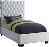 Lexi Collection Modern | Contemporary Velvet Upholstered Bed with Deep Tufting, Polished Chrome Stainless Steel Frame and Legs, Twin, White
