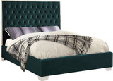 Lexi Collection Modern | Contemporary Velvet Upholstered Bed with Deep Tufting, Polished Chrome Stainless Steel Frame and Legs, Full, Green