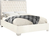 Lexi Collection Modern | Contemporary Velvet Upholstered Bed with Deep Tufting, Polished Chrome Stainless Steel Frame and Legs, Queen, White