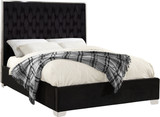 Lexi Collection Modern | Contemporary Velvet Upholstered Bed with Deep Tufting, Polished Chrome Stainless Steel Frame and Legs, King, Black