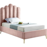 Lily Collection Modern | Contemporary Velvet Upholstered Bed with Deep Channel Tufting and Custom Gold Steel Legs, Twin, Pink