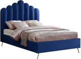 Lily Collection Modern | Contemporary Velvet Upholstered Bed with Deep Channel Tufting and Custom Gold Steel Legs, Full, Navy