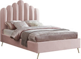 Lily Collection Modern | Contemporary Velvet Upholstered Bed with Deep Channel Tufting and Custom Gold Steel Legs, Full, Pink