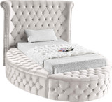 Luxus Collection Modern | Contemporary Round Shaped Velvet Upholstered Bed with Deep Button Tufting and Footboard Storage, Twin, Cream