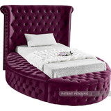 LuxusPurple-T Luxus Collection Modern | Contemporary Round Shaped Velvet Upholstered Bed with Deep Button Tufting and Footboard Storage, 71.5" W x 93.5" D x 56" H, Purple, Twin