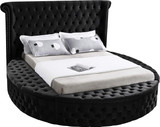 Luxus Collection Modern | Contemporary Round Shaped Velvet Upholstered Bed with Deep Button Tufting and Footboard Storage, Full, Black
