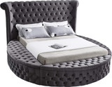 Luxus Collection Modern Contemporary Round Shaped Velvet Upholstered Bed with Deep Button Tufting and Footboard Storage, King, Grey
