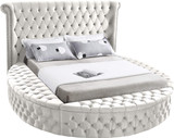 Luxus Collection Modern | Contemporary Round Shaped Velvet Upholstered Bed with Deep Button Tufting and Footboard Storage, King, Cream