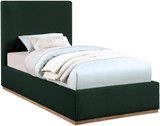 MonacoGreen-T Monaco Collection Modern | Contemporary Boucle Fabric Upholstered Twin Bed with Solid Wood Natural Wire Brush Finish, 43.5" W x 82.5" D x 52" H, Green, Twin