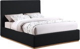 MonacoBlack-F Monaco Collection Modern | Contemporary Boucle Fabric Upholstered Full Bed with Solid Wood Natural Wire Brush Finish, 58.5" W x 82.5" D x 52" H, Black, Full