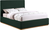 MonacoGreen-Q Monaco Collection Modern | Contemporary Boucle Fabric Upholstered Queen Bed with Solid Wood Natural Wire Brush Finish, 65.5" W x 87.5" D x 52" H, Green, Queen