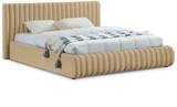 NicoCamel-Q Nico Collection Modern | Contemporary Velvet Upholstered Queen Bed with Rich Camel Velvet and Deep Channel Tufting, 74" W x 91" D x 38" H, Camel, Queen