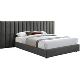 PabloGrey-K Pablo Collection Modern | Contemporary Velvet Upholstered Bed with Deep Channel Tufting and Sturdy Chrome Metal Legs, Grey, King, 119.5" W x 85.5" D x 41.5" H