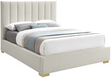 PierceBeige-Q Pierce Collection Mid-Century Modern Linen Textured Fabric Upholstered Bed with Deep Channel Tufted Headboard, 67" W x 89" D x 54" H, Beige, Queen