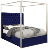 Porter Collection Modern | Contemporary Velvet Upholstered Bed with Deep Detailed Tufting and Chrome Canopy, Navy, King