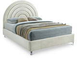 RainbowCream-F Rainbow Collection Modern | Contemporary Velvet Upholstered Bed with Deep Channel Tufting and Thick Acrylic Legs, 60" W x 82" D x 59.5" H, Cream, Full