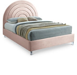 RainbowPink-Q Rainbow Collection Modern | Contemporary Velvet Upholstered Bed with Deep Channel Tufting and Thick Acrylic Legs, 65.75" W x 87.5" D x 59.5" H, Pink, Queen