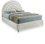 RainbowCream-K Rainbow Collection Modern | Contemporary Velvet Upholstered Bed with Deep Channel Tufting and Thick Acrylic Legs, 81.5" W x 87.5" D x 59.5" H, Cream, King