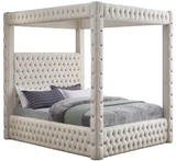 RoyalCream-K Royal Collection Modern | Contemporary Velvet Upholstered King Bed with Soft Cream Velvet, Deep Elegant Tufting, Canopy, 86.5" W x 89" D x 87" H, Cream, King
