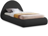 RudyBlack-T Rudy Collection Modern | Contemporary Teddy Fabric Twin Bed with Soft Plush Black Teddy Fabric and Rounded Headboard, 54" W x 86" D x 43" H, Black, Twin