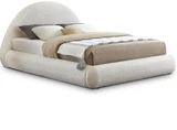 RudyCream-Q Rudy Collection Modern | Contemporary Teddy Fabric Queen Bed with Soft Plush Cream Teddy Fabric and Rounded Headboard, 75" W x 91" D x 46.5" H, Cream, Queen