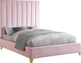 ViaPink-K Via Collection Modern | Contemporary Velvet Upholstered King Bed, Rich Pink Velvet, Deep Channel Tufting, Gold and Chrome Legs, 81.5" W x 86" D x 70.5" H, Pink, King