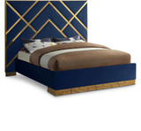 VectorNavy-K Vector Collection Modern | Contemporary Velvet Upholstered Bed, Custom Gold Metal Base and Polished Gold Metal Design, 97.5" W x 85.5" D x 68" H, Navy, King