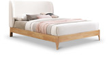 VenturaCream-F Ventura Collection Mid-Century Modern Upholstered Full Bed, Soft Cream Fabric, Finished Rubberwood Legs, Slats, 60" W x 77.5" D x 44.5" H, Cream, Full