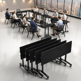 Flip Top Training Table with Lockable Wheels, Mobile Nesting Folding Conference Table, Space Saving Seminar Desk for Classroom, Office, Library (10, Black, 47"×16"×30")