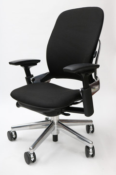 Steelcase Leap Chair V2 Black Fabric Polished Aluminum Frame With 4 Way Pivot Armrests