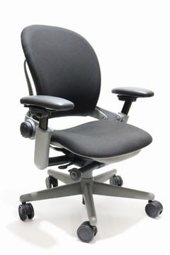 Steelcase Leap Chair In Black Fabric + Pivot Arms Gray Frame
