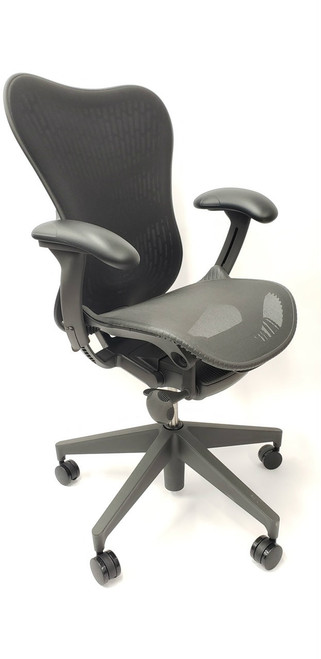 Herman Miller Mirra V2 Chair In Black Fully Adjustable Model With Adjustable Lumbar Support