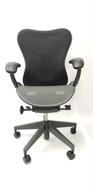 Herman Miller Mirra V2 Chair In Black Fully Adjustable Model With Adjustable Lumbar Support