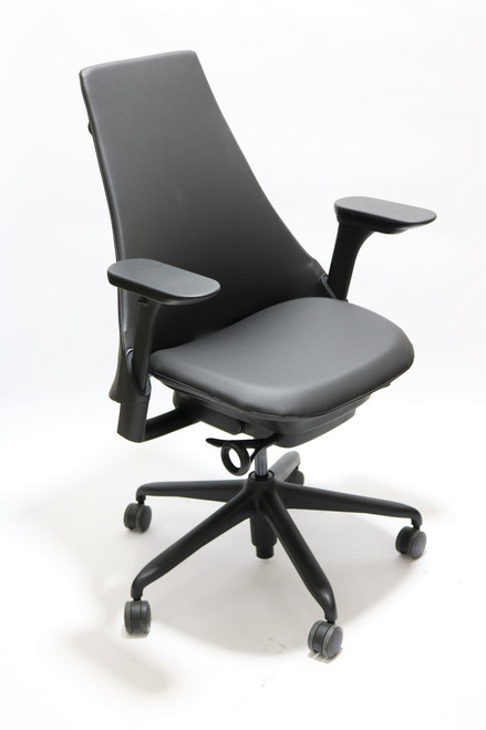 Herman Miller Sayl Chair Black Soft Leather Upholstered with Fully Adjustable Arms