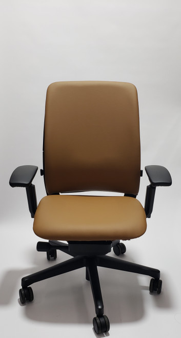 Steelcase Amia Chair, All Features, Brown Leather, Adjustable Arms, Adjustable Lumbar Support